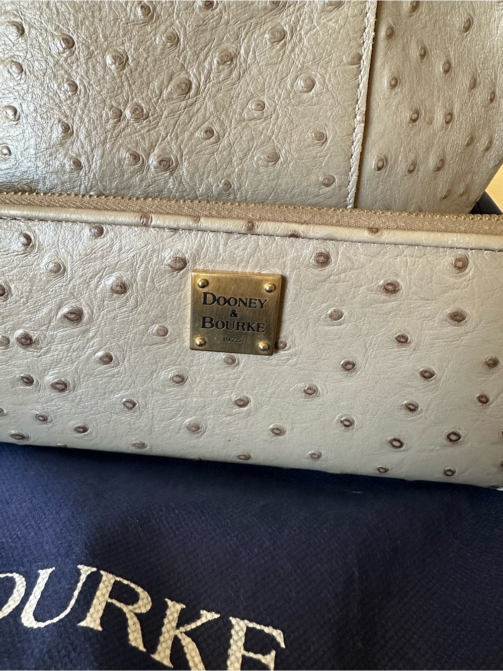 Dooney & Bourke Metallic Cream Ostrich-Embossed Tote with Wallet - Picture 2 of 13